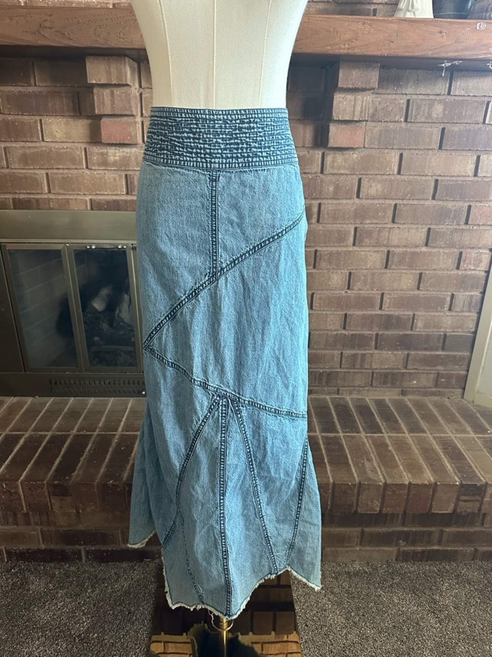 Urban Outfitters Smocked Waist Denim Maxi Skirt Western Grunge Y2K M